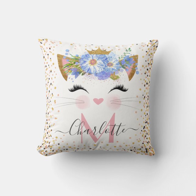 Trendy kitty princess monogramme jeter oreiller (Recto)