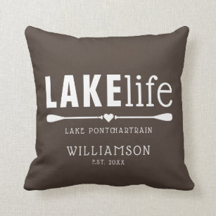 pillow cover or custom color Custom burlap /"Lake Life/" camping//cabin BROWN
