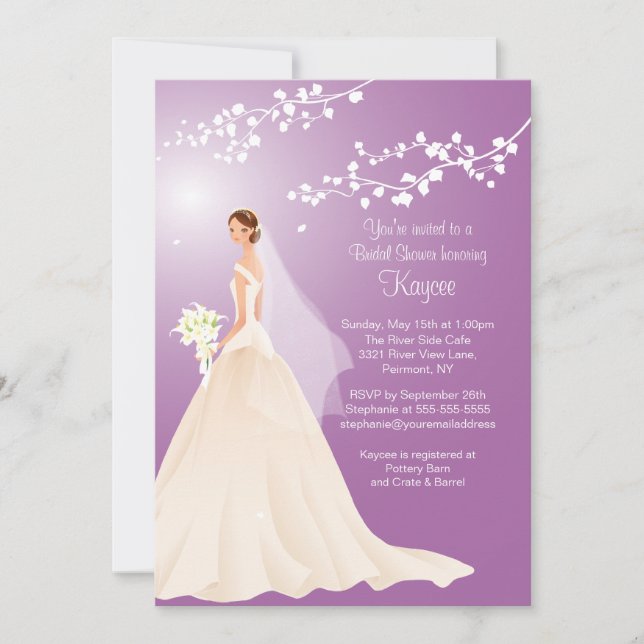 Trendy Lavender BRUNETTE  Bride Bridal Shower Invitation (Front)