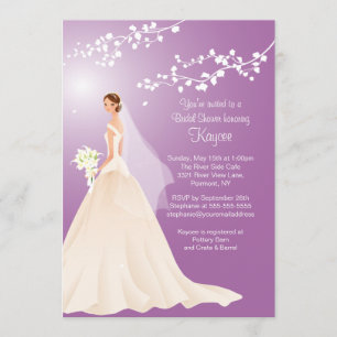 Trendy Lavender BRUNETTE  Bride Bridal Shower Invitation