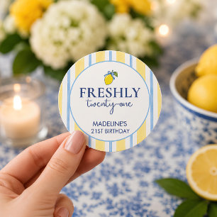 Trendy Lemon Aesthetic Freshly 21 Birthday Classic Round Sticker