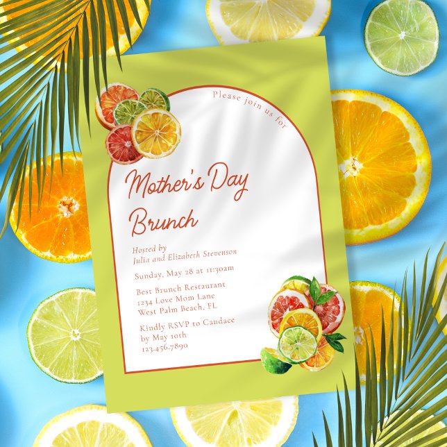 Trendy Lemon Slices Chic Arch Mother's Day Brunch Invitation (Creator Uploaded)