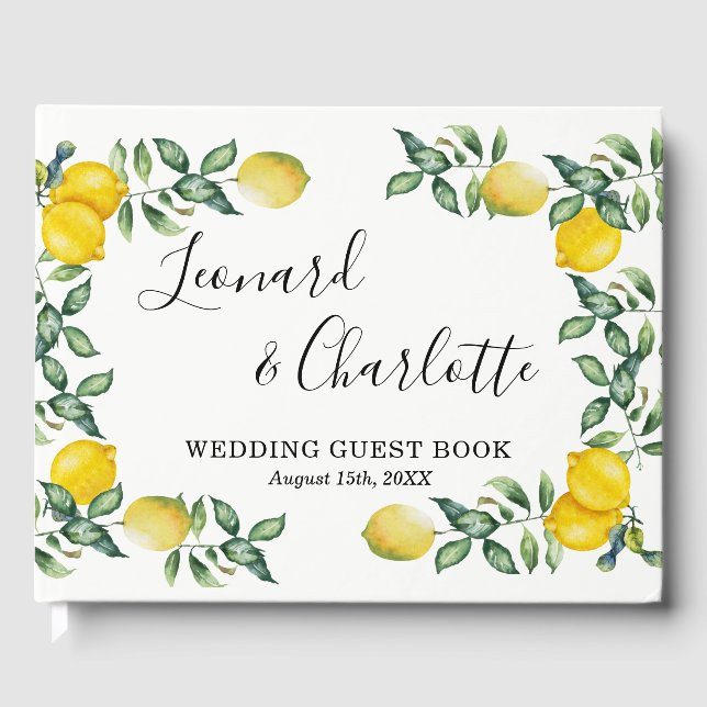 Trendy Lemons Wedding Guests Book keepsake (Front)