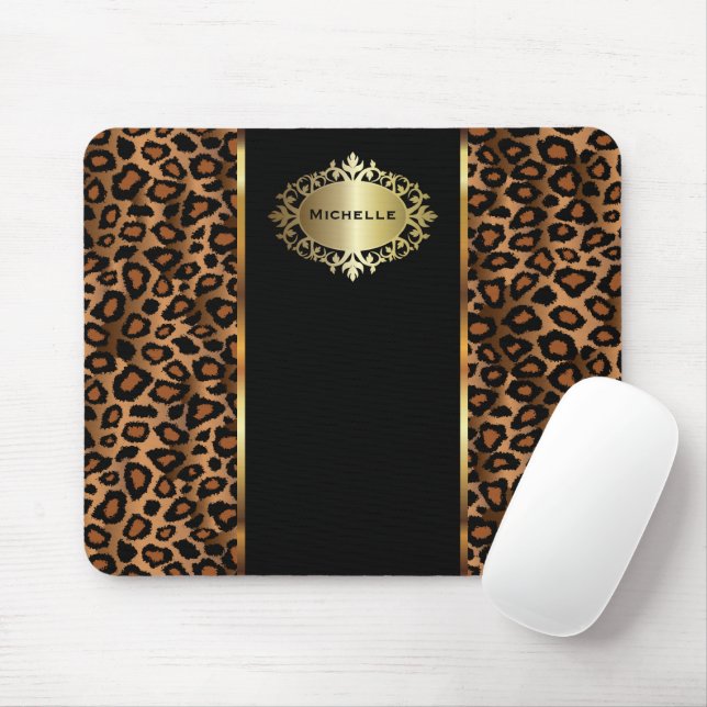 Trendy Leopard Animal Print with Gold Accents Mouse Pad (With Mouse)