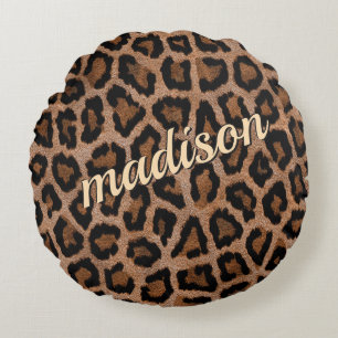 Trendy Leopard Big Cat Gorgeous Animal Pattern Round Pillow