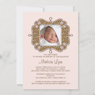 Trendy Leopard Frame Photo Baptism Invitation