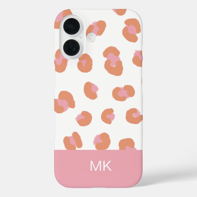 Trendy Leopard Monogram Initial iPhone 16 Case (Back)