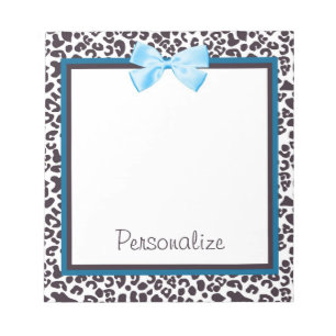 Trendy Leopard Print and Blue Ribbon With Name Notepad