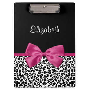 Trendy Leopard Print and Pink Bow Glam Design Clipboard