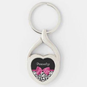 Trendy Leopard Print and Pink Bow Glam Design Keychain