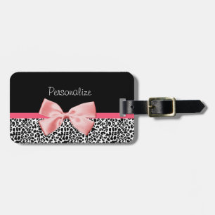 Trendy Leopard Print and Pink Ribbon With Name Luggage Tag