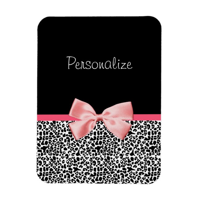 Trendy Leopard Print and Pink Ribbon With Name Magnet (Vertical)