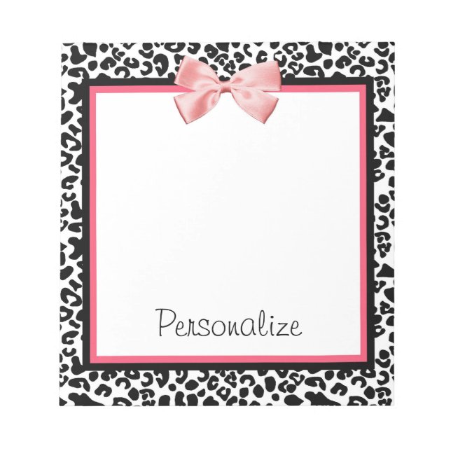 Trendy Leopard Print and Pink Ribbon With Name Notepad (Front)