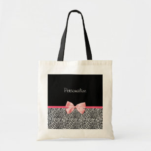 Trendy Leopard Print and Pink Ribbon With Name Tote Bag