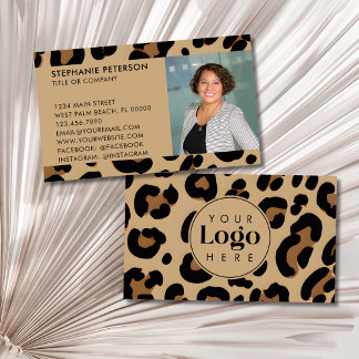 Trendy Leopard Print Custom Company Logo & Photo Business Card