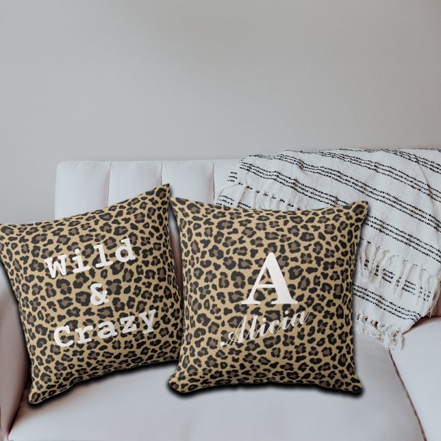 Trendy Leopard Print Custom Monogram & Name Throw Pillow (Creator Uploaded)