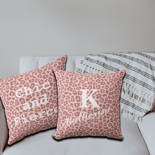 Trendy Leopard Print Custom Monogram & Name Throw Pillow (Creator Uploaded)