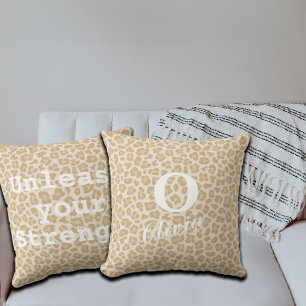 Trendy Leopard Print Custom Monogram & Name Throw Pillow