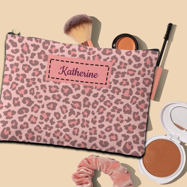 Trendy Leopard Print Custom Name Accessory Pouch (Creator Uploaded)