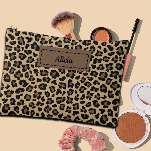 Trendy Leopard Print Custom Name Accessory Pouch (Creator Uploaded)