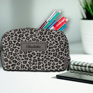 Trendy Leopard Print Custom Name Cosmetic Toiletry Dopp Kit