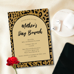 Trendy Leopard Print Modern Mother's Day Brunch Invitation