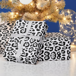 Trendy leopard print pattern black grey white chic wrapping paper
