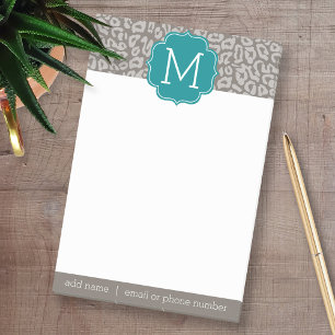 Trendy Leopard Print Pattern with Aqua Monogram Post-it Notes