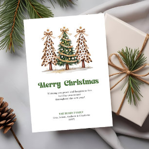 Trendy Leopard Print Watercolor Christmas Tree  Holiday Card