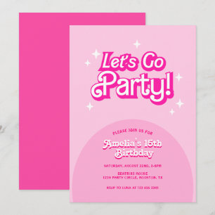trendy Let's Go Party pink Birthday Invitation