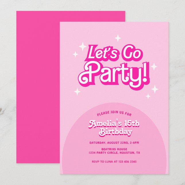 trendy Let's Go Party pink Birthday Invitation (Front/Back)