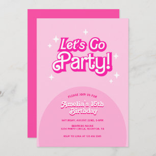 trendy Let's Go Party pink Birthday Invitation