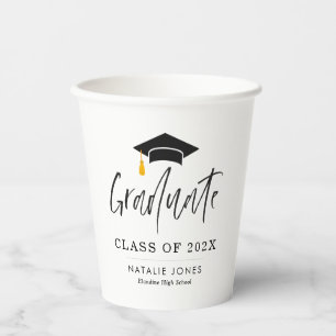 trendy lettering black and white graduation paper cups