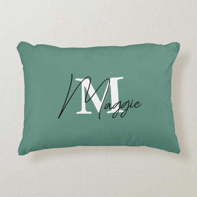 Trendy lettering monogrammed stylish Turquoise Accent Pillow (Front)