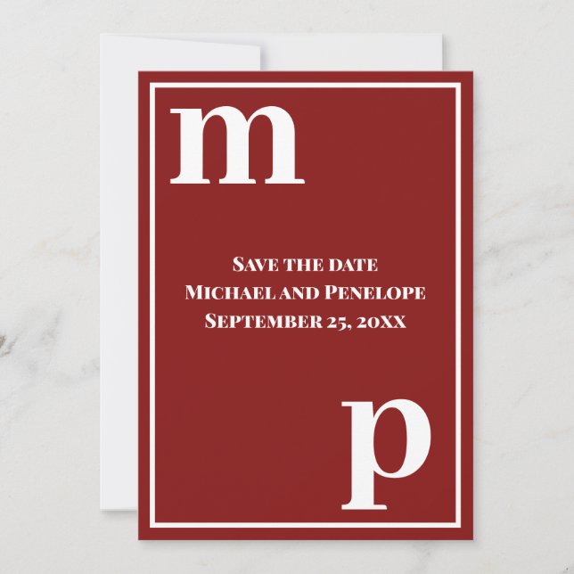 Trendy Letters Monogram Garnet Red Save the Date  Invitation (Front)