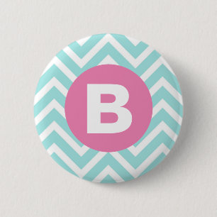 Trendy Light Blue Chevron Pink Monogram 2 Inch Round Button