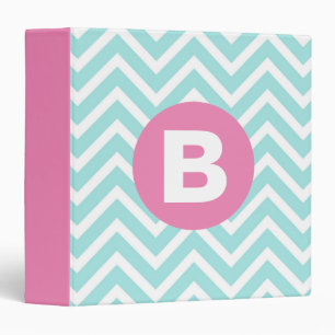 Trendy Light Blue Chevron Pink Monogram Binder