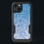 Trendy Light-Blue Glitter & paisley Ombre<br><div class="desc">Modern trendy light-blue faux glitter with white and blue fvintage floral paisley pattern ombre.</div>