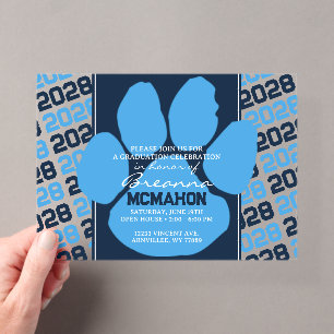 Trendy Light Blue & Navy Graduation Pawprint Clear Acrylic Invitations