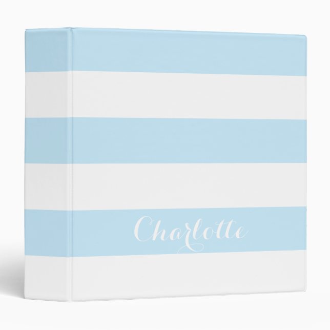 Trendy light blue white stripes custom script text binder (Front/Spine)