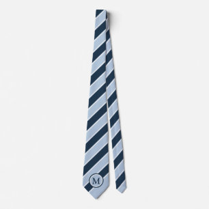 Trendy Light Navy Blue Stripe Monogram Initial Tie