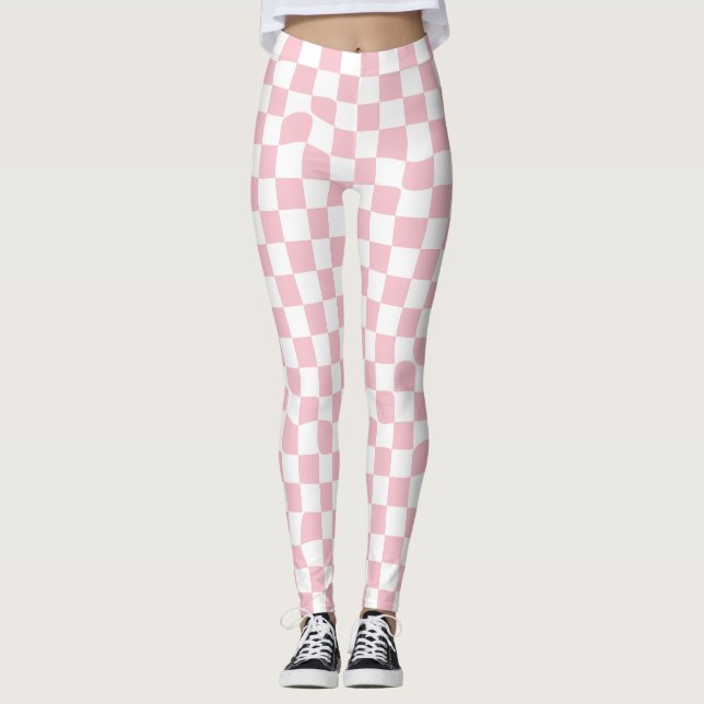 Trendy Light Pink Chequered Pattern Leggings (Front)