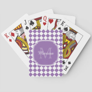 Trendy Light Purple Checked Monogrammed Name Playing Cards
