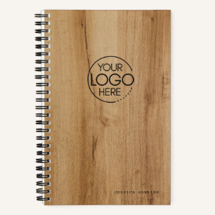 Trendy Light Wood Veneer Print Modern Logo Notebook