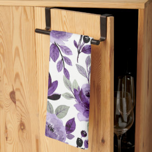 Trendy Lilac Purple Floral Pattern Kitchen Towel
