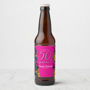 Trendy Lilies Themed Women Birthday Beer Bottle Label