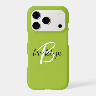 Trendy Lime Green Black White Script Monogram