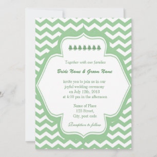Trendy lime green chevron, classic wedding invitation