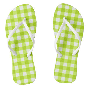 Trendy Lime Green Gingham Checked Pattern Flip Flops