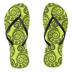 Trendy Lime-Green koru Fern Leaves Flip Flops